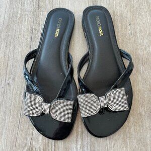 Womens Fashion Nova Black Flip Flops Jewel Tie Detail - 11